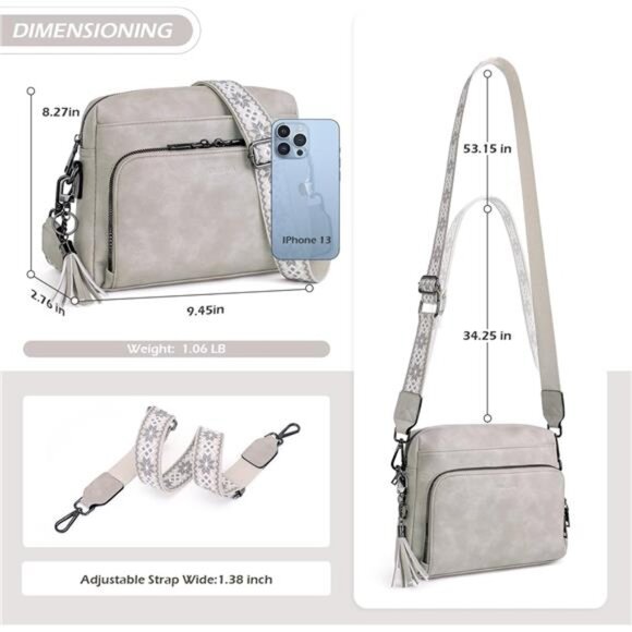 Women Soft Leather Medium Crossbody Bag Shoulder Purse Built in Wallet & Tassel - Picture 6 of 7